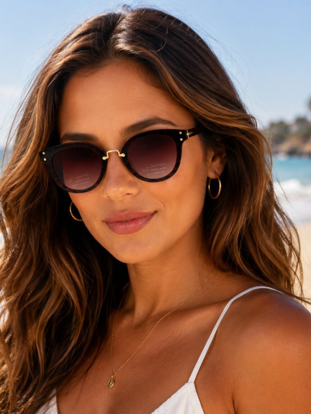 Lauren Conrad Women's Tortoiseshell Cat-Eye Sunglasses with Gradient Brown Lense
